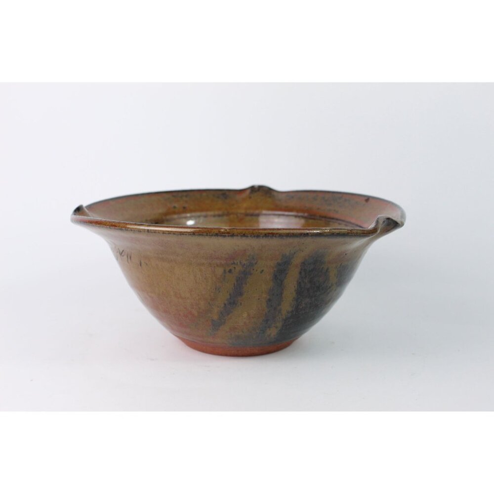 Signed Rebecca Studio Pottery Bowl | Hand Thrown Stoneware | Decorative Notched